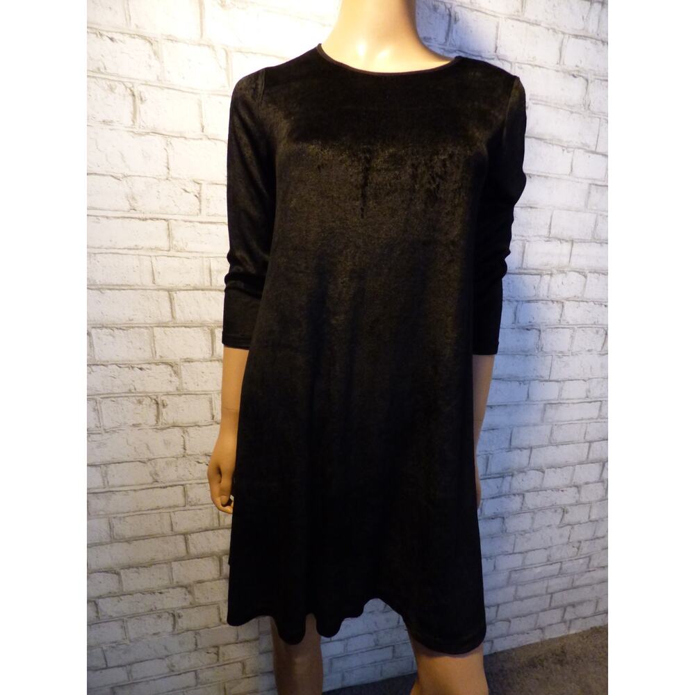 Michael Stars Black Vali Velvet Crew Neck 3/4 Slv Swing Dress XS NEW